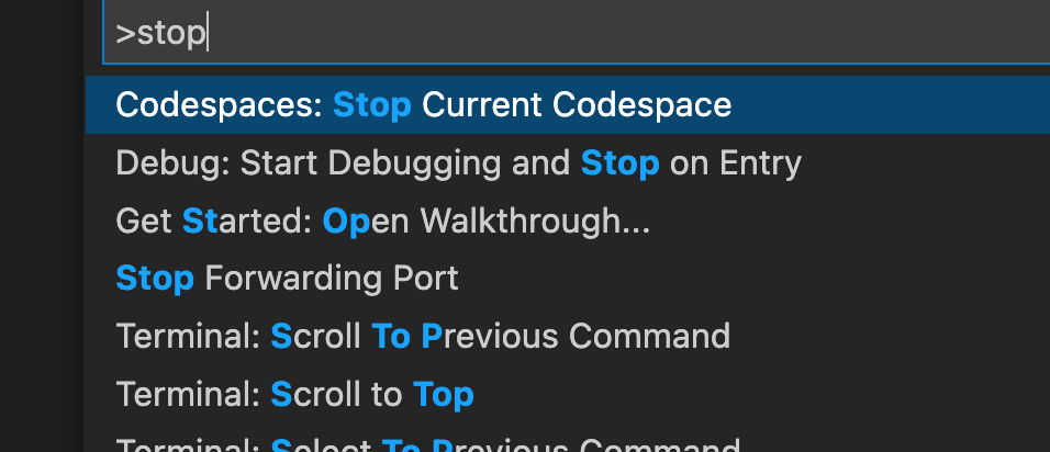 Stopping a Codespace