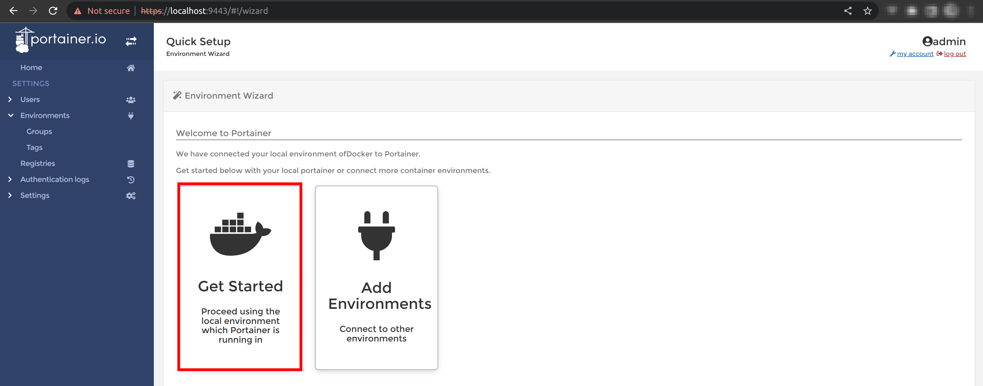 Initializing docker container management with portainer.