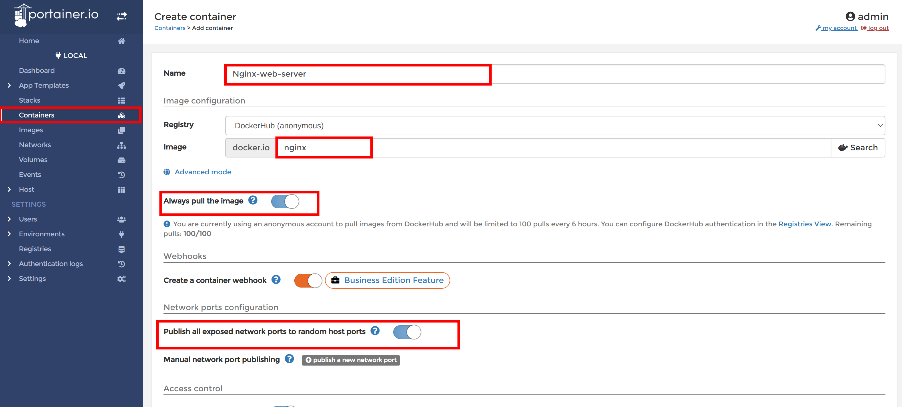 Creating and configuring (Nginx) docker container