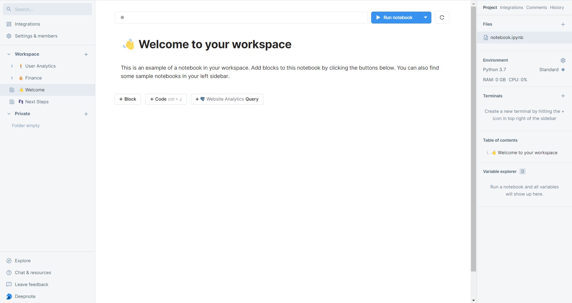 Deepnote workspace