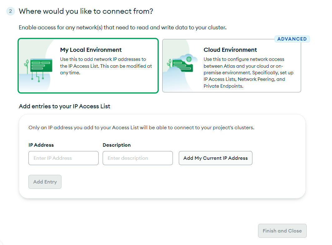 Connect using local environment