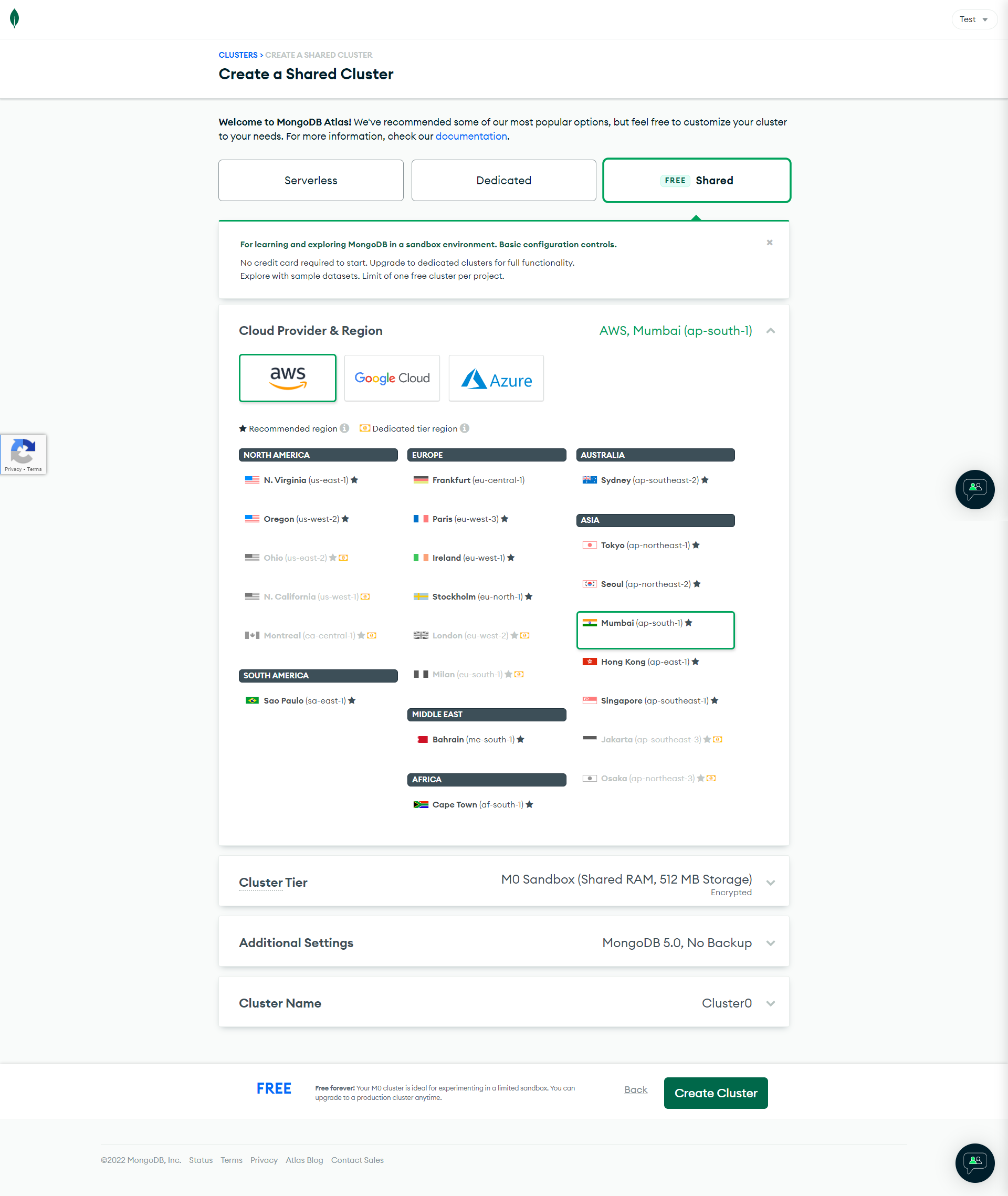 Create a shared cluster